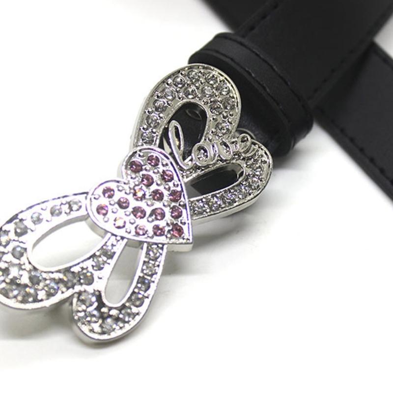 Shinning Rhinestone Waist Belts with Heart&Butterfly Buckle for Rock Fan Adjust Belt for Teens Female Jeans Skirt