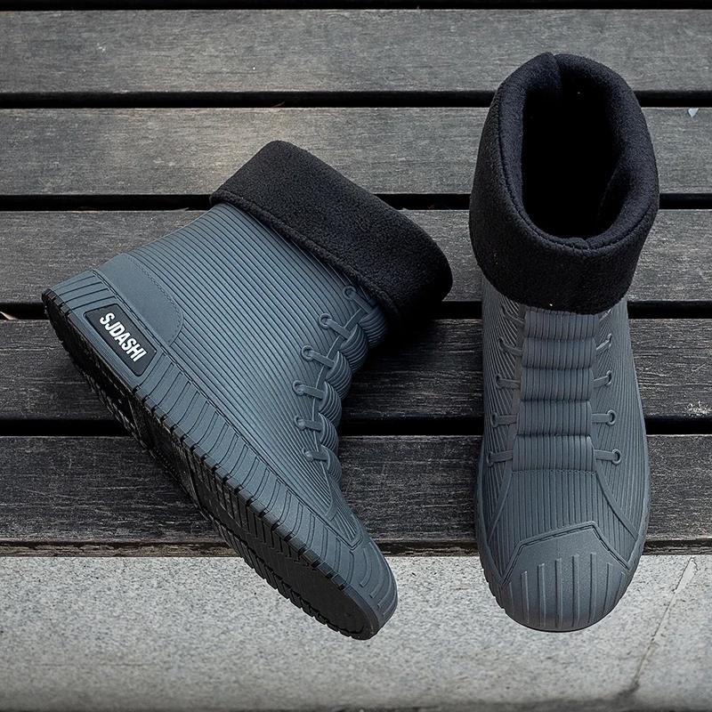 Mode Veelzijdige Casual Korte Schacht Waterdichte Schoenen Heren Dames Gevoerd Met Fleece Warmte Anti-slip Slijtvast Buiten Regenlaarzen