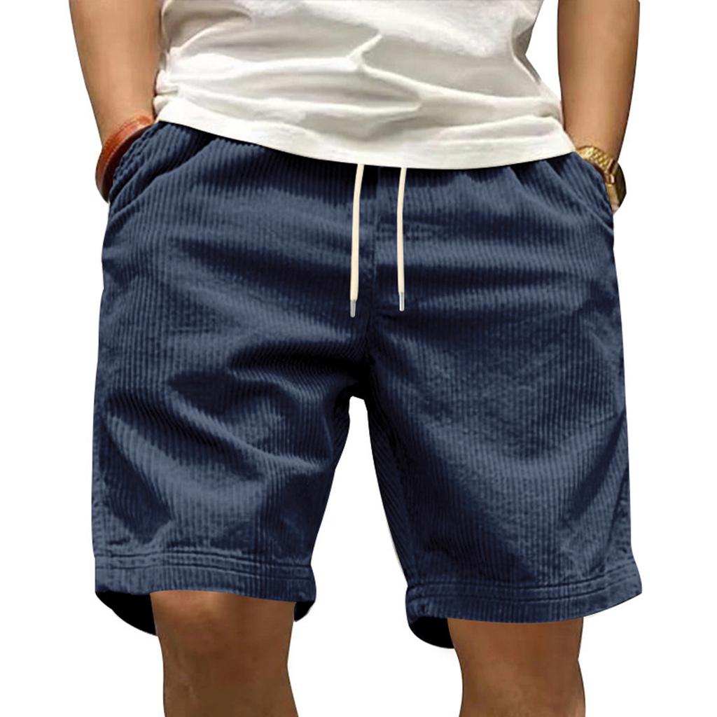 Men's Summer Corduroy Shorts Men's Elastic Waist  Sporty Loose Casual Five Point Pants