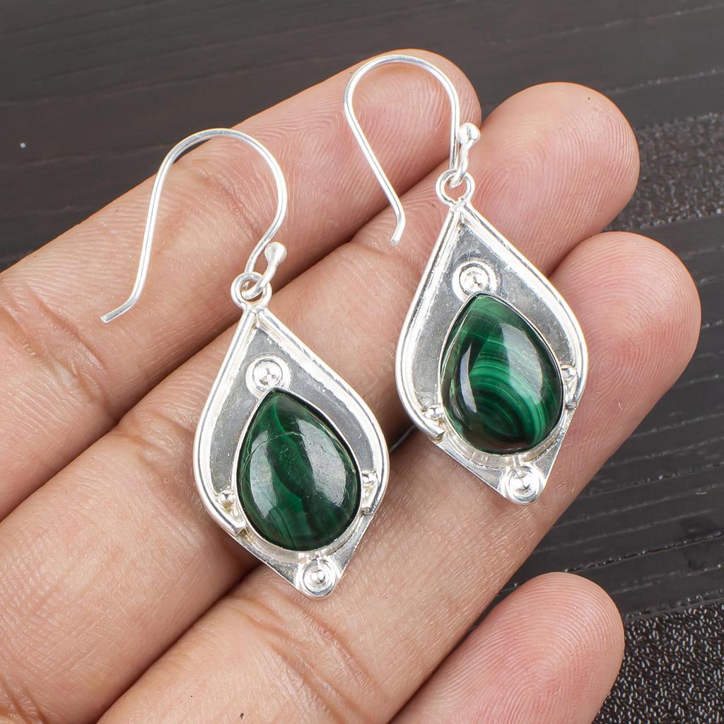 Malachite Earrings, 925 Sterling Silver Jewelry, Gift For Women Handmade Earrings Gemstone Jewelry