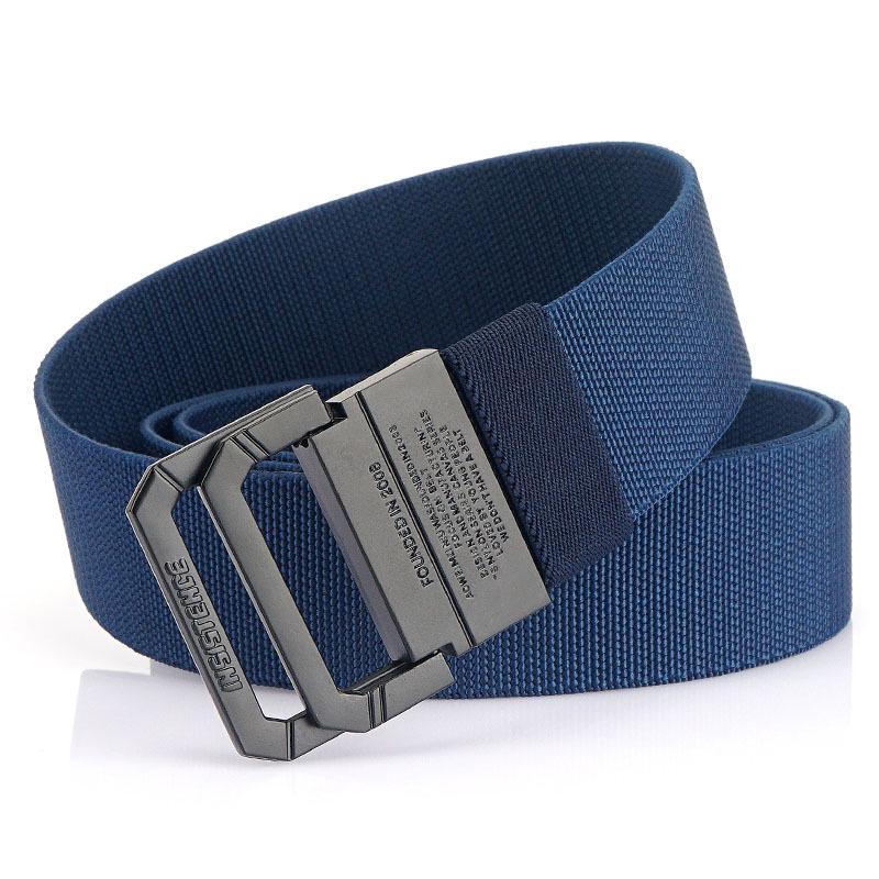 Unisex Black Metal Double Ring Buckle Elastic Canvas Belt for All Seasons