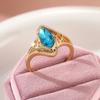 Dazzling Gold Color Inlaid Blue CZ Women's Ring Hollow Daily Wear Party Jewelry