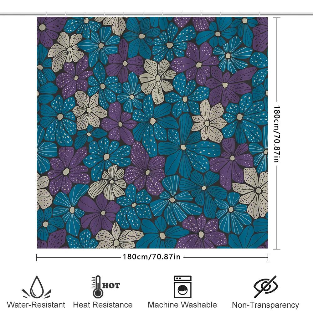 Floral Shower Curtain Blue Purple Design For Bathroom Decor Waterproof Fabric Splash Backdrops Decoration With Rod Pocket Rings