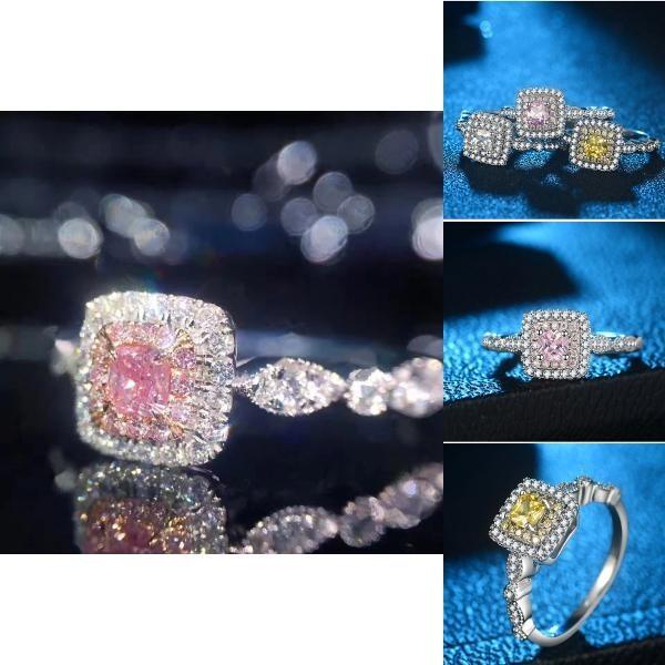 Ring Stone With Pink Zircon Luxury Finger Ring Bride Wedding Couple