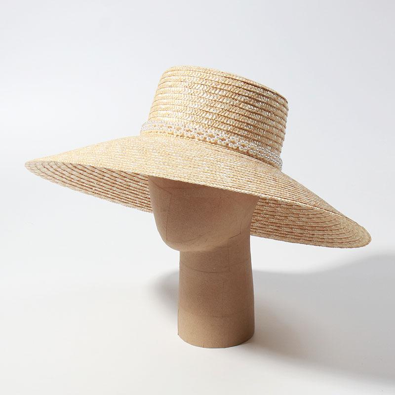 European American Long Streamer Wide Brim Straw Hat for Women, Large Beach Sun Cap with Wheat Straw, Vacation
