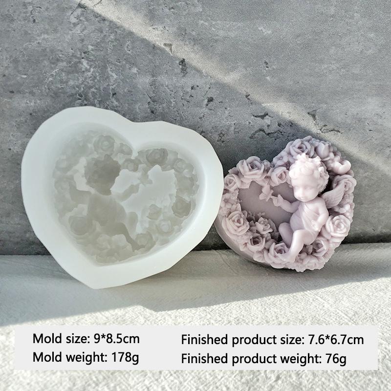 DIY Silicone Candle Mold Rose Heart Angel Handmade Gypsum Scented Soap Mould 3D Craft Fondant Chocolate Baking Decoration Tool
