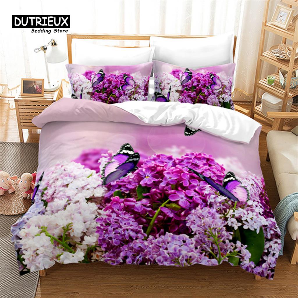 Mjukt blommigt påslakan med örngott Sommarblommor 3D-tryck Sängklädesset King Queen-storlek För vuxna Barn Flickor Tonåringar Dekor