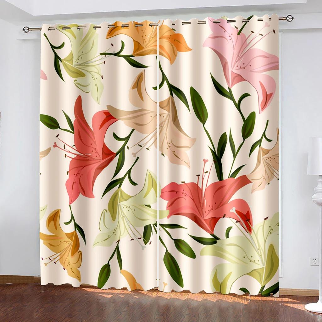 Tende Oscuranti Floreali con Gigli Rosa e Neri per Camera da Letto, Soggiorno, Bagno, Cucina, Porta. Alta Ombreggiatura, Nuovo Motivo