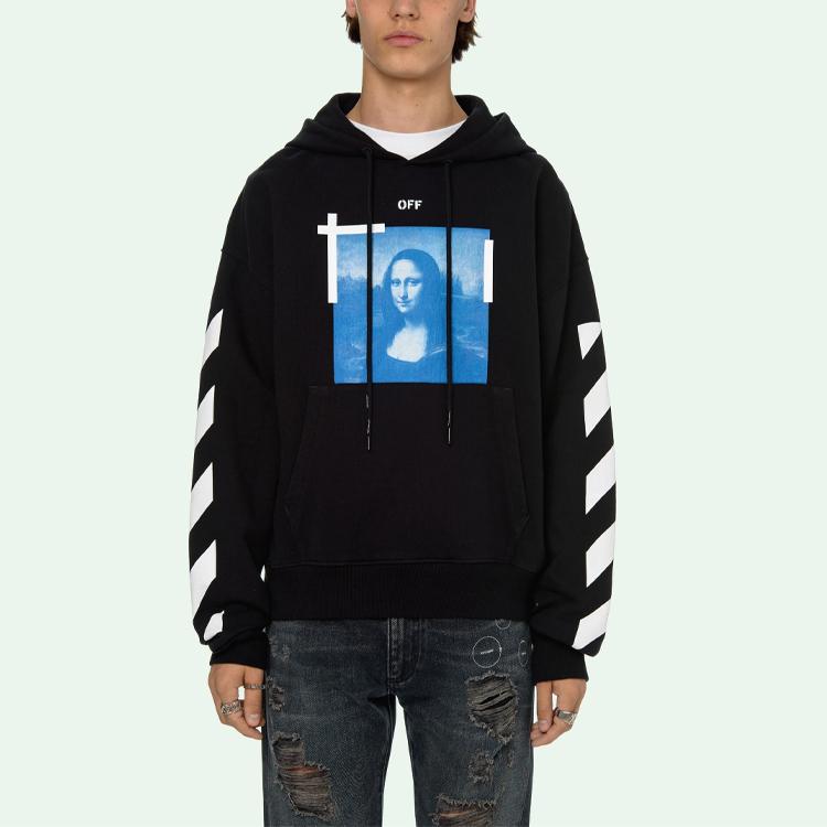 Off-White Blue Monalisa Over Hood Black Men Tops OMBB037R21FLE0011001