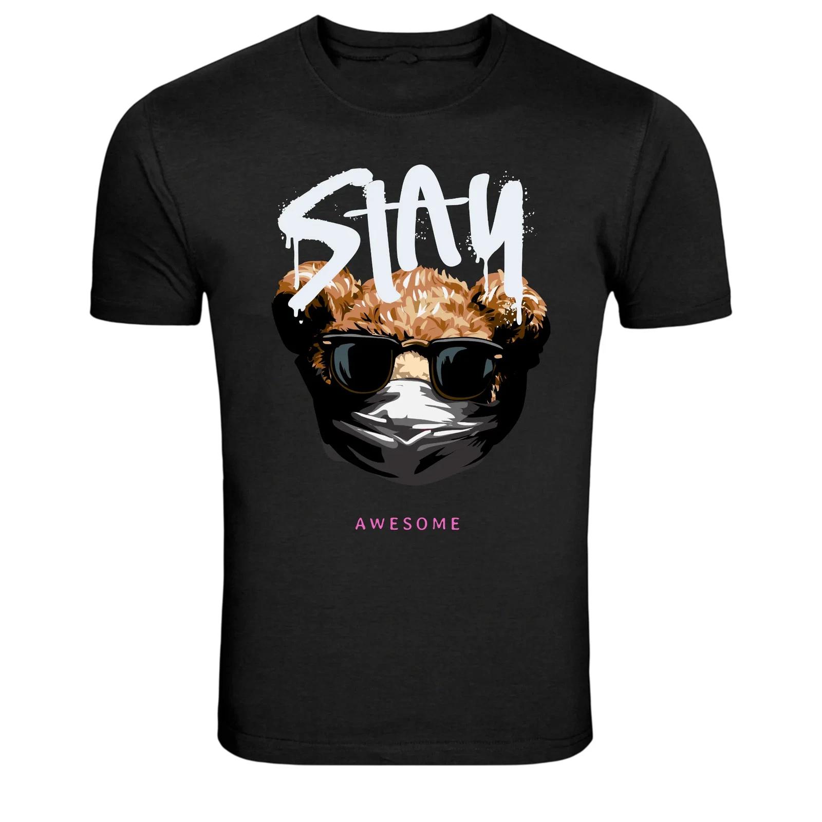 Stay Awesome Mask Bear Cool Streetwear Graphic T-Shirt 3XL
