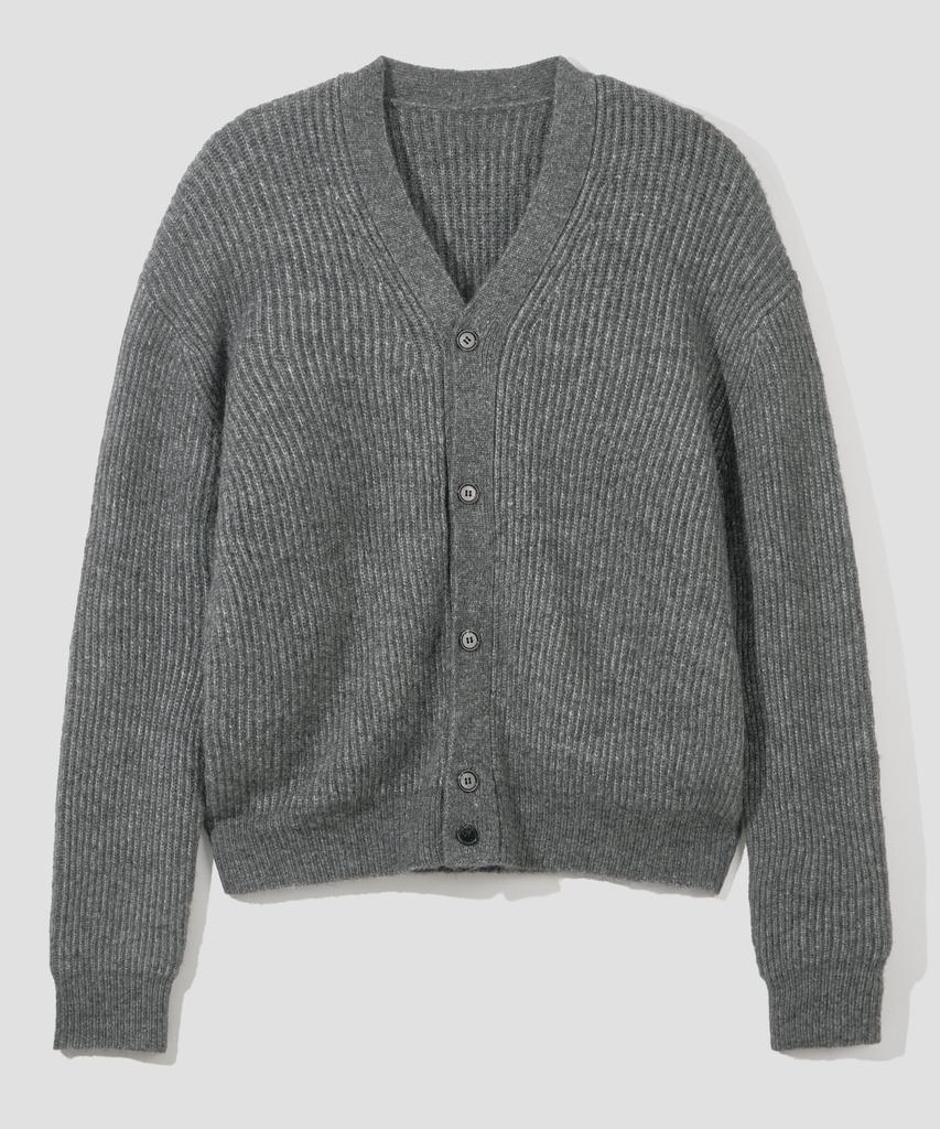AGOD Hairy Ribbed Knit Cardigan [Heather Grey]