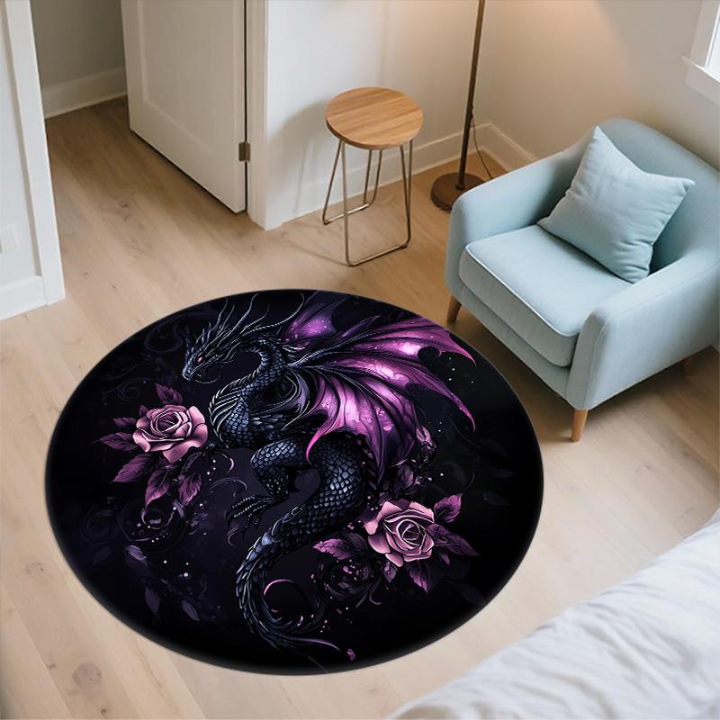 Purple Dragon,Round Area Rug,Carpet Rug for Living Room Bedroom Sofa Playroom Decor,Non-slip Floor Mat