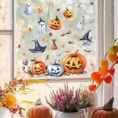 Halloween Party Pumpkin Ghost Balcony Glass Window Home Atmosphere Decoration Static Window Stickers