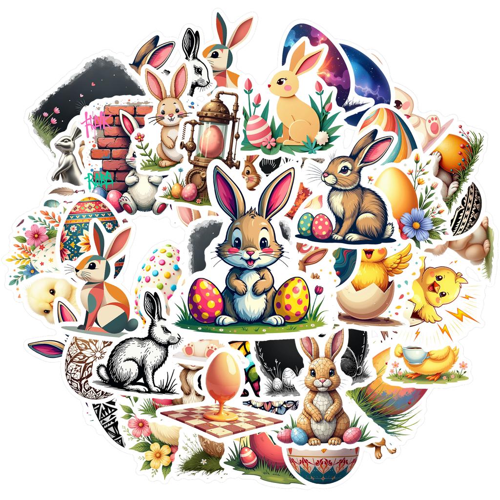 35-70pcs Easter Decorations Stickers Color Eggs Rabbit Graffiti Sticker Pack Gift Diy Skateboard Phone Laptop Diary Book