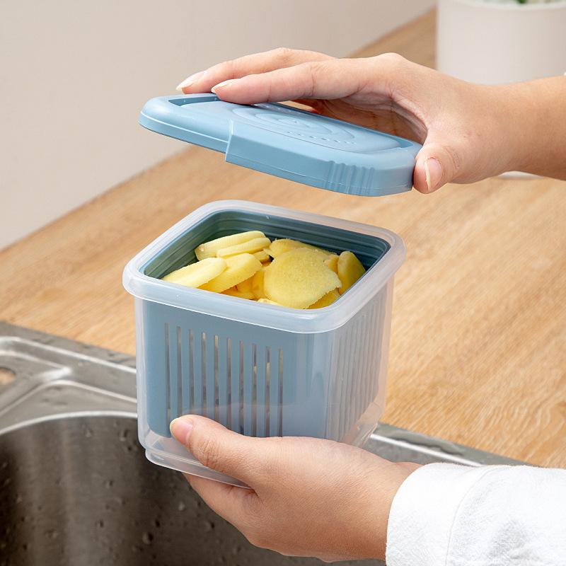 1PC Kitchen Fruits Vegetables Storage Box Fridge Ginger Scallion Onion Fresh-keeping Container Food Drain Crisper Organizer