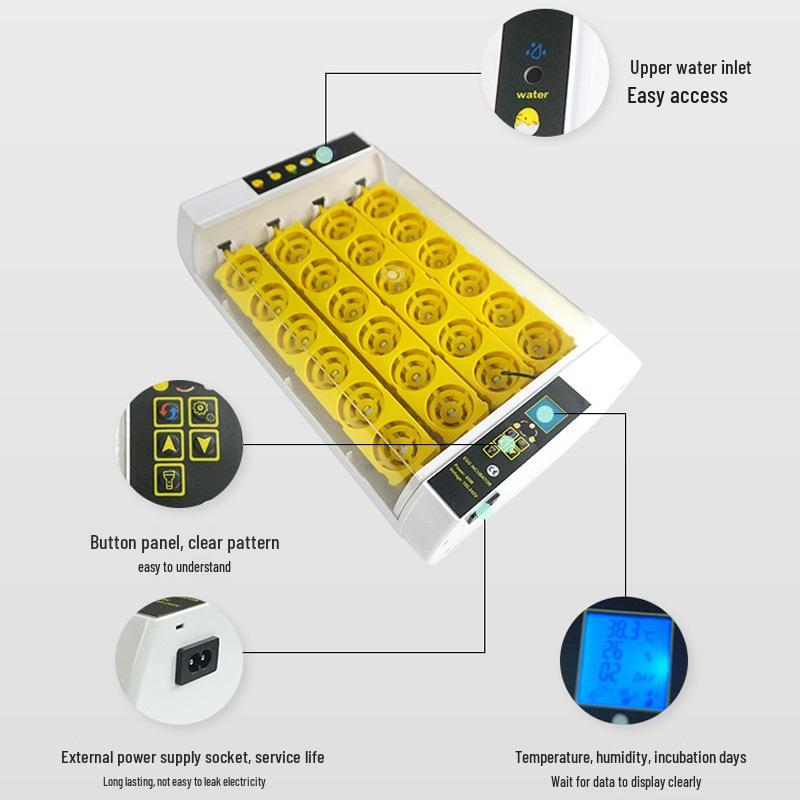 HHD Mini Automatic Egg Incubator with Temperature Control for Chicken, Duck, Goose, and Quail - 24 Capacity