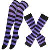Y2K Women Girls Over Knee Long Stripe Printed Thigh High Cotton Socks Arm Sleeve Gloves 1 Set Overknee Socks Long Gloves 2024