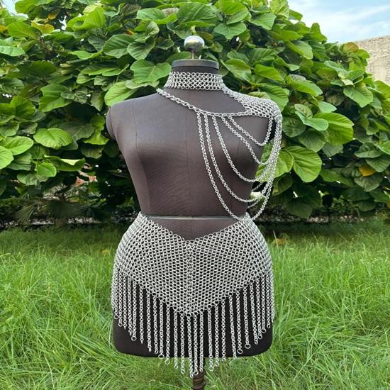 

Aluminum Chainmail Top, Skirt Headdress: Renaissance Costume Set Birthday Gift