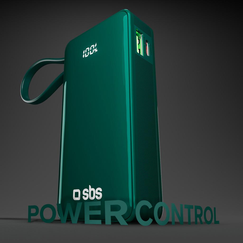 Powerbank 10000mAh USB-A USB-C Z Wyświetlaczem Wbudowanym Kablem USB-C 20W - Zielony