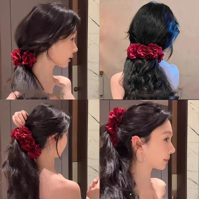 Summer Film Fabric Flower Hairpin Niche High Sense Fashion Temperament Banana Clip Atmosphere Sense Retro Hair Accessories Women