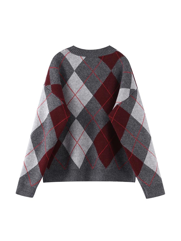 Women's Diamond Patterned Jacquard Knitted Round Neck Sweater Women's Warm and Fashionable Winter Round Neck Pullover 2025