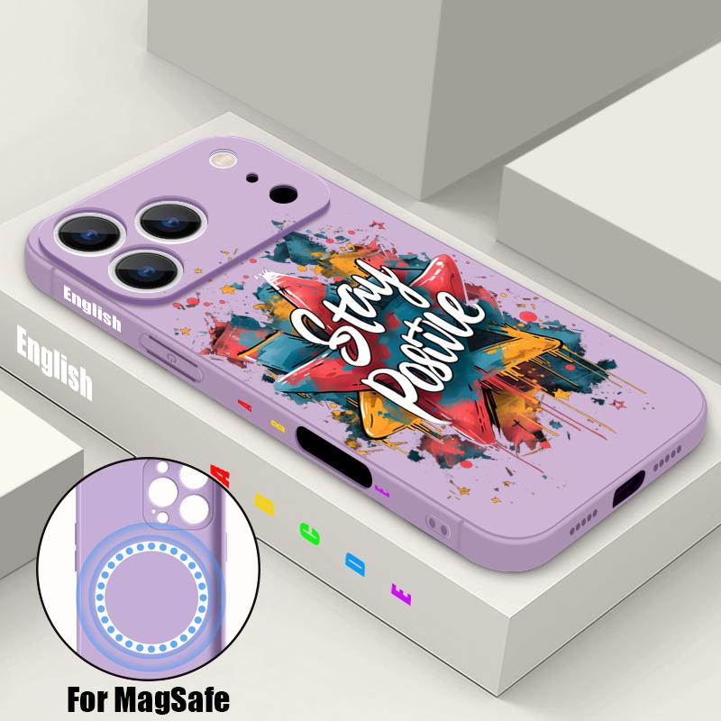 Magnetic For Magsafe Case For iPhone 17 Pro Max Letter Doodle Print Soft Silicone Phone Back Cover For iPhone 16 15 14 13 Pro Max 16e 17e