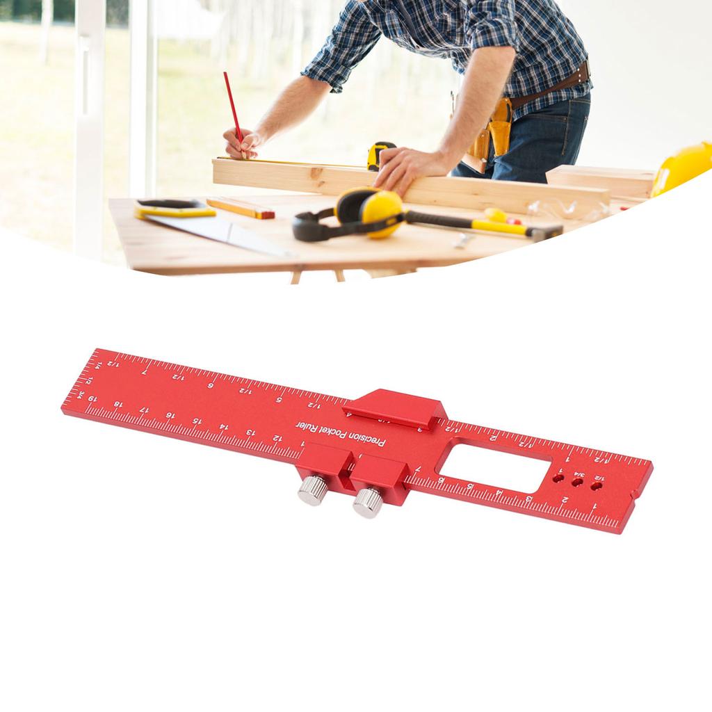 Woodworking Ruler 8 Inch Aluminum Alloy Scribing Measuring Tool with Positioning Sliding Block