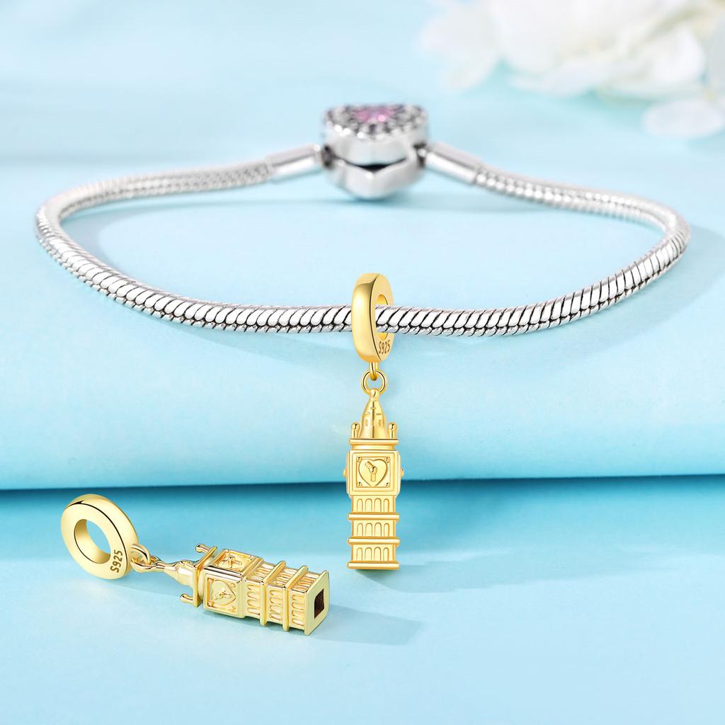 Copper Golden Colour London Big Ben Pendants Bracelet Charms Fit Women Jewelry Party Beads Diy Fine Gift Accessory