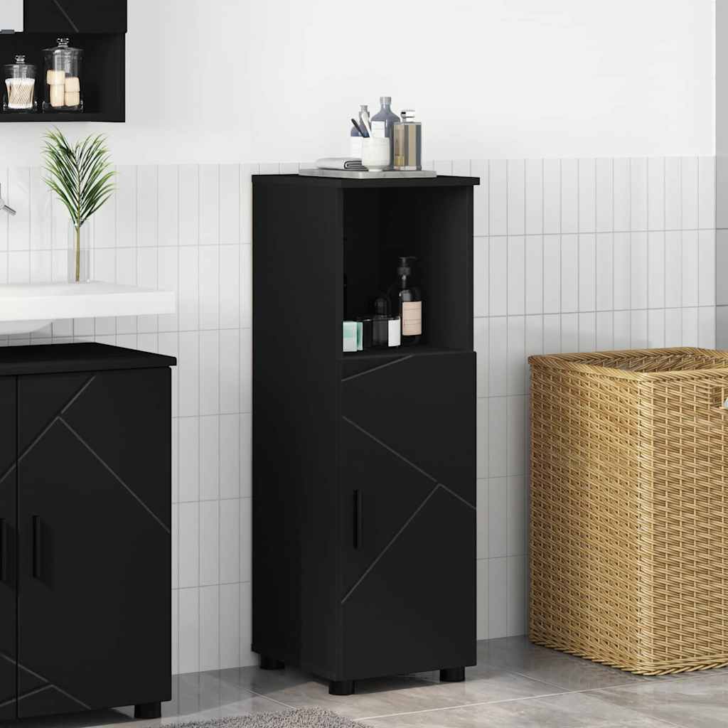 Black Bathroom Cabinet with Storage and Door 30 x 35 x 95 cm