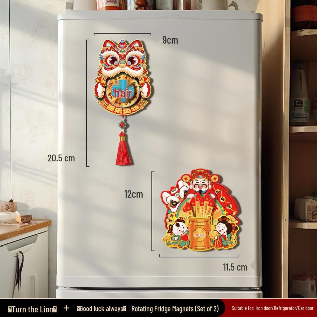 2026 Chinese Style God of Wealth Magnetic Rotating New Year Refrigerator Sticker Decoration
