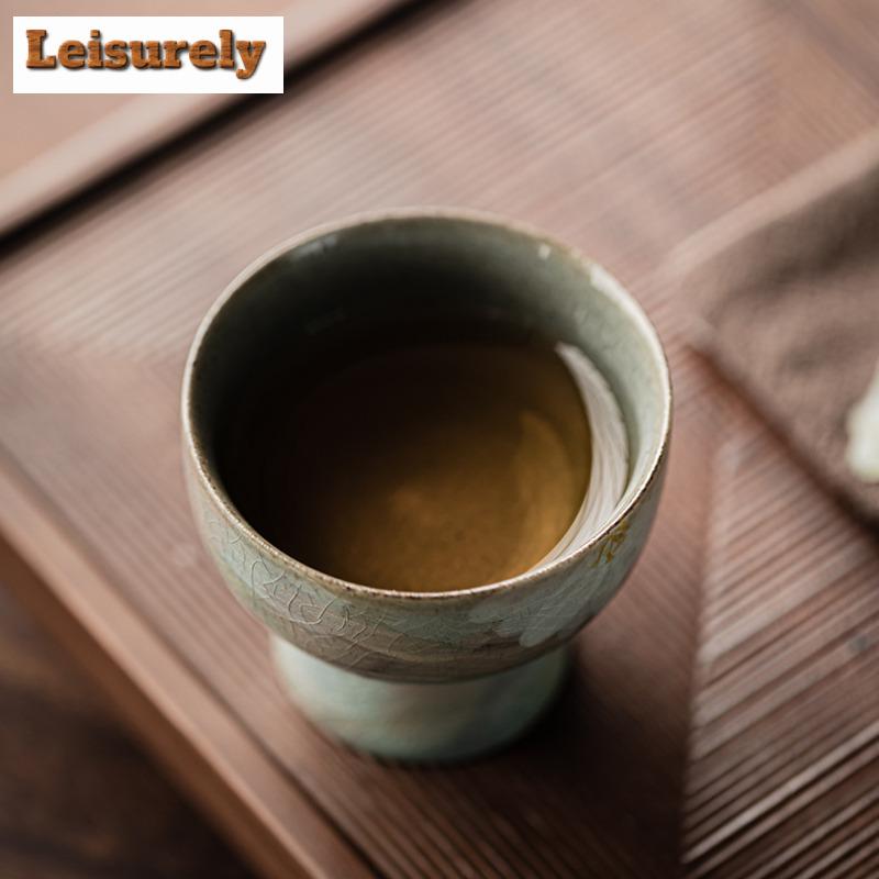 65ml Hand-painted Daisy High Footed Teacup Japanese Tea Bowl Mug Tea-tasting Fragrance Cup Jianzhan Master Cups Teaware Craft