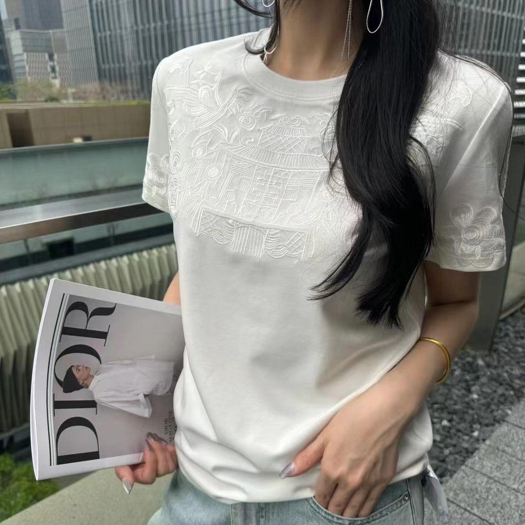 

Европейская весна/лето 2025 Шикарный вышитый приталенный женский топ с коротким рукавом и текстурой Small