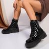 Patent Leather Platform Ankle Boots Women Lace-Up Chunky Heels Motorcycle Botas Mujer Thick Bottom Autumn Boots Woman 2025 New