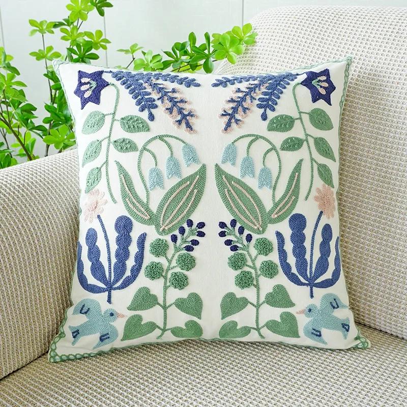 45X45Cm Green Fresh Tulip Throw Pillow Cover Flower Embroideredstamping Waist Cushion Cover Decor Home Decorative Pillowcase
