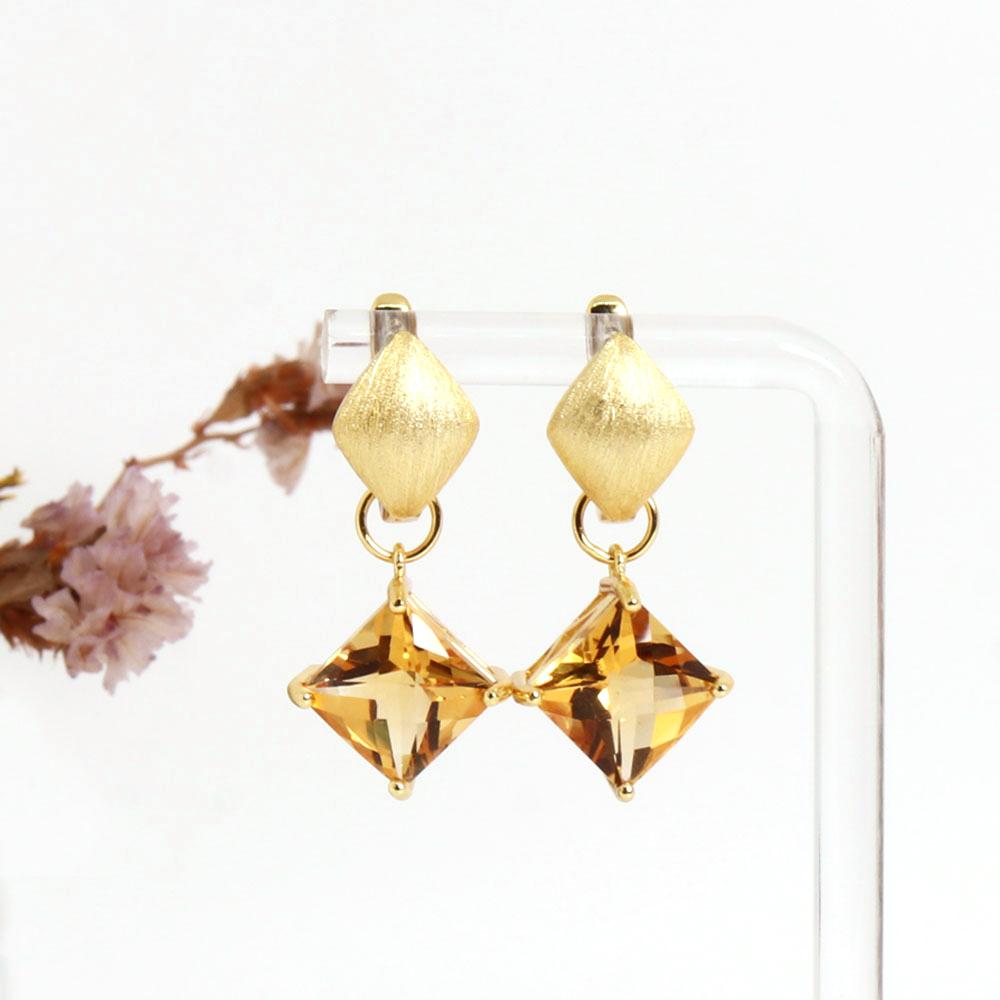 Matte design yellow 925 sterling silver vintage earrings natural Citrine gemstone fine jewelry for women's anniversary gift