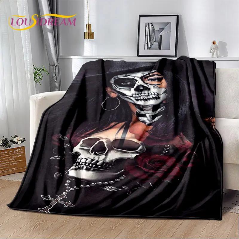 3D Gothic Horror Weiblicher Schädel Totes Mädchen Weiche Plüschdecke, Flanelldecke Überwurfdecke für Wohnzimmer Schlafzimmer Bett Sofa Picknick