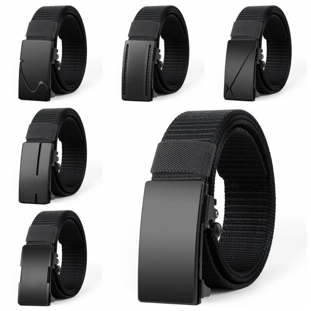 Adjustable Alloy Men Nylon Belt Texture Automatic Buckle Cloth Waistband Solid Color Durable Sturdy Cloth Belt Students