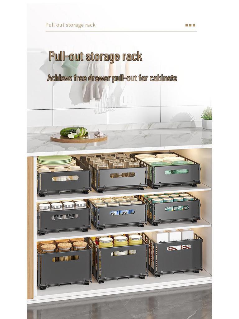 Pull-Out Kitchen Organizer: Sliding Rack for Bowls, Dishes, Spices & Under Sink Storage