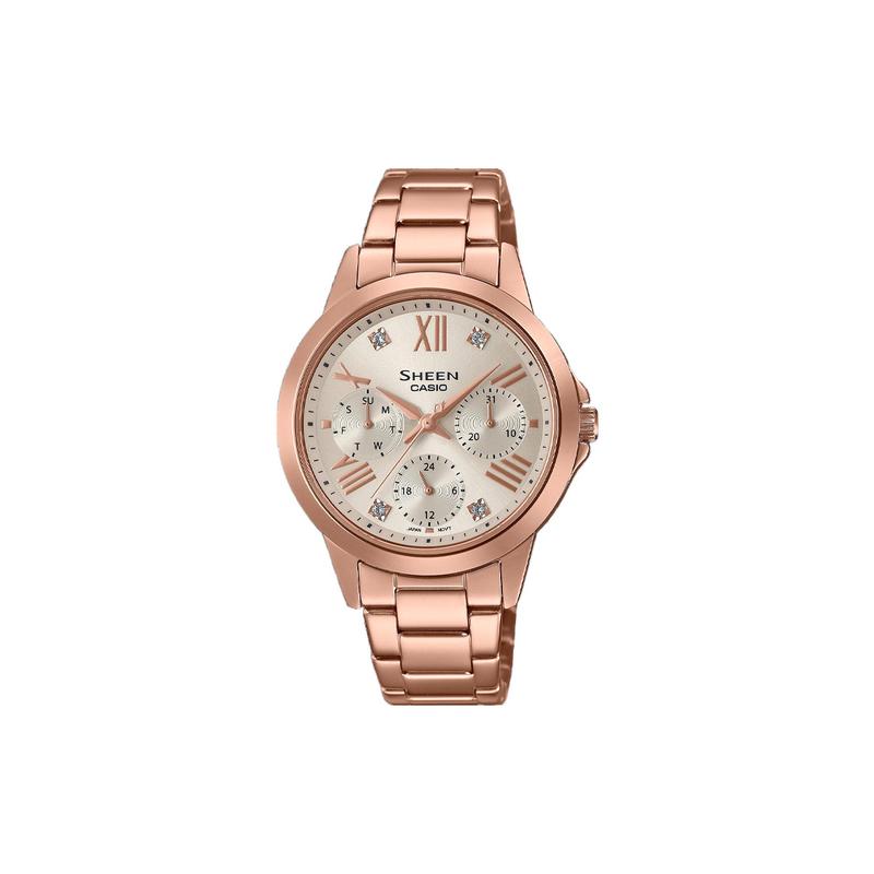 

Casio SHEEN series waterproof casual quartz movement stainless steel strap Japanese and Korean watch women s watch gold dial SHE-3516PG-9A золотий