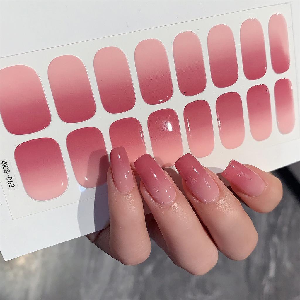 1 Sheet Semi Cured Wrap Gradient Nail Sticker Multi Color Solid Gel Full Cover Slider No Need UV Lamp Cured Fast Gel Nail Decal