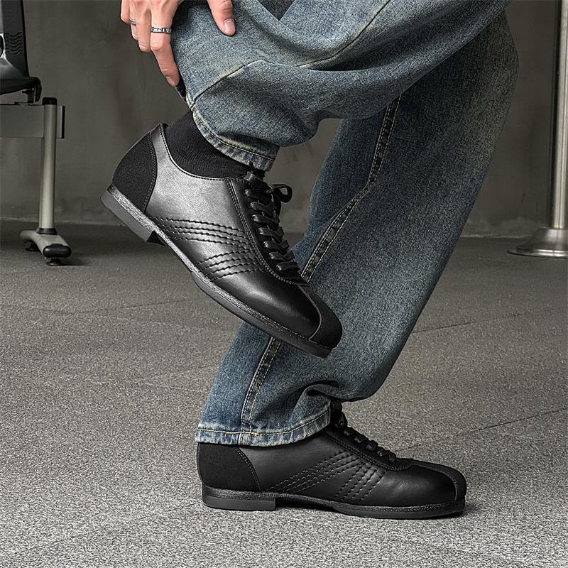 Fashion Black casual men's leather shoes Trendy minimalist versatile style Leisure Outdoor Fashion Street youth New quality shoes