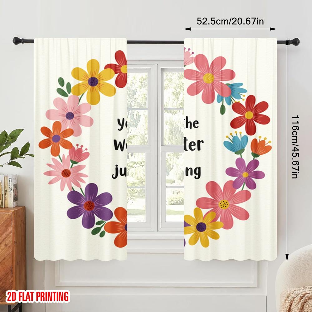 2pcs 2D Flat Printing Party Curtain Floral Quote Fabric Without Electricity All Season Party & Holiday Decor Perfect for Room