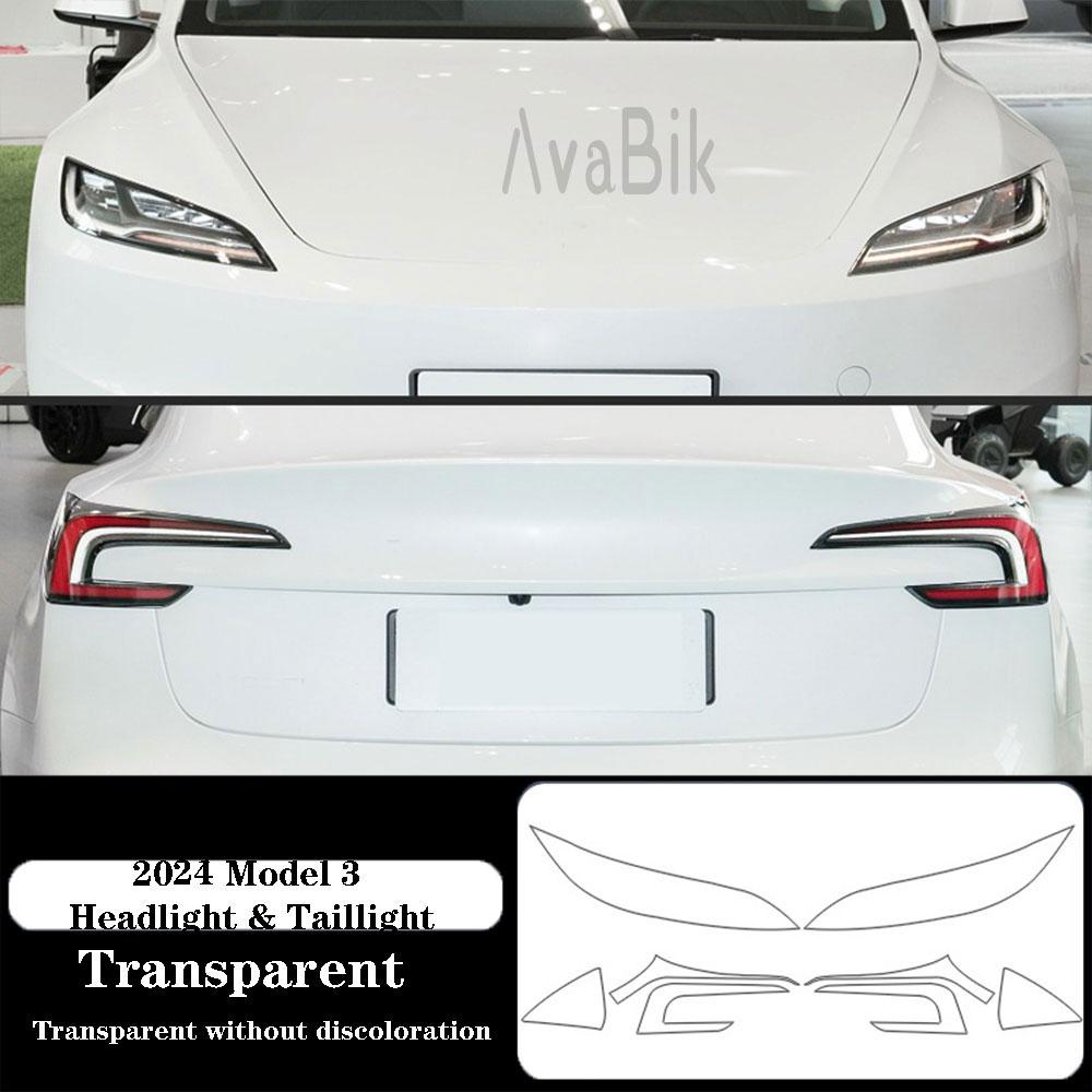 For Tesla Model 3 Highland 2024 PPF Headlight & Taillight Film Black Transparent Anti-scratch Self-healing Protection Stickers