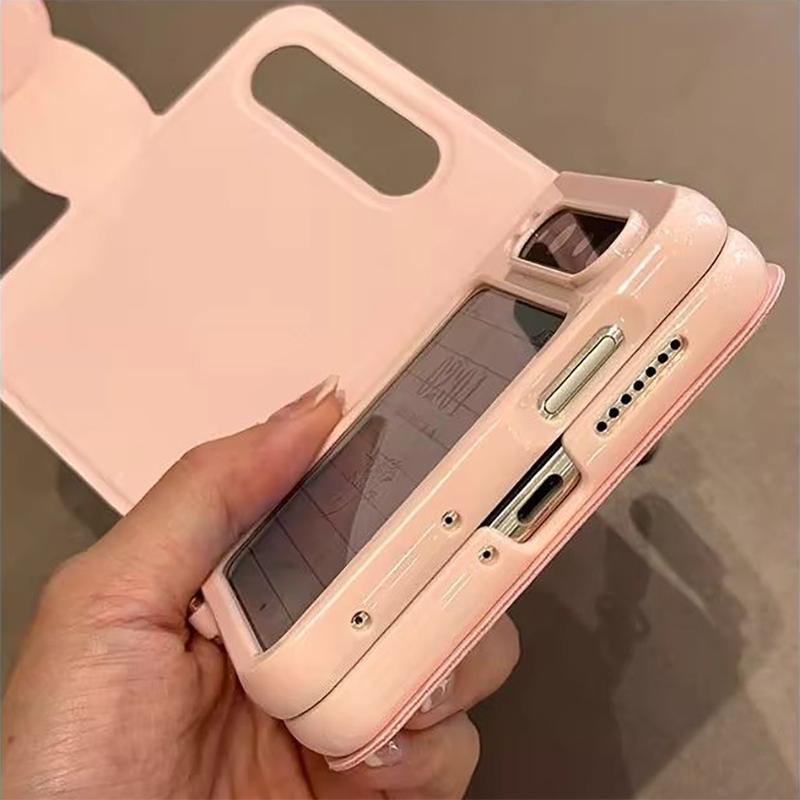 Süßes Buch-Style Klapphülle für Samsung Galaxy Z Flip6 zflip5 Hülle Cartoon Rosa Lederhülle mit Handschlaufe