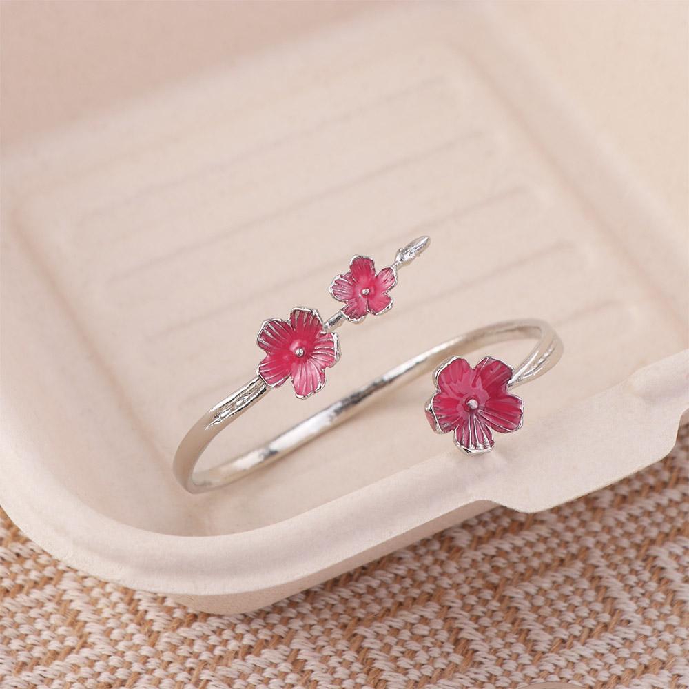 Drop Oil Design Cherry Blossom Ring Dainty Flower Bracelet Unique Open Adjustable Ring  Gift