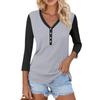 Women's Casual Fashion Sexy Comfortable V-neck Button Stitching Color Three-quarter Sleeve Top