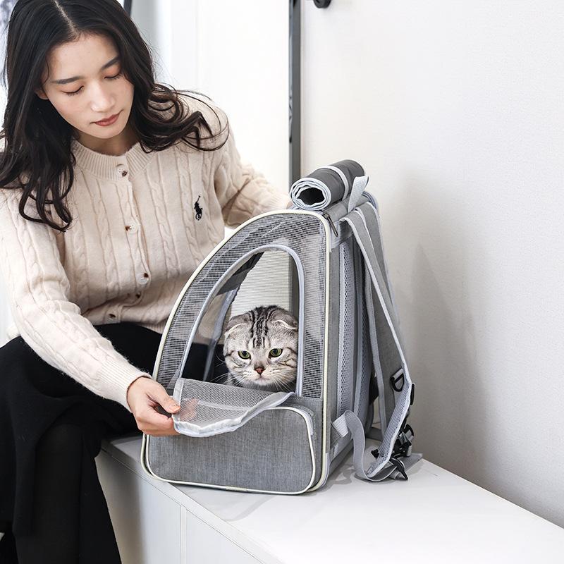 Double Shoulder Cat Bag Portable Travel Pet Bag Go Out Breathable Foldable Cat Cage Large Capacity Dark Pet Bag