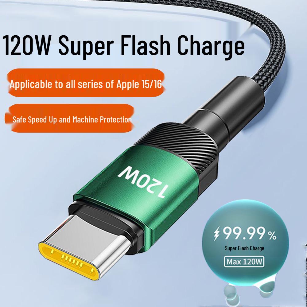 120W Braided Type-C Fast Charge Cable for Apple 15/16, Huawei, Vivo