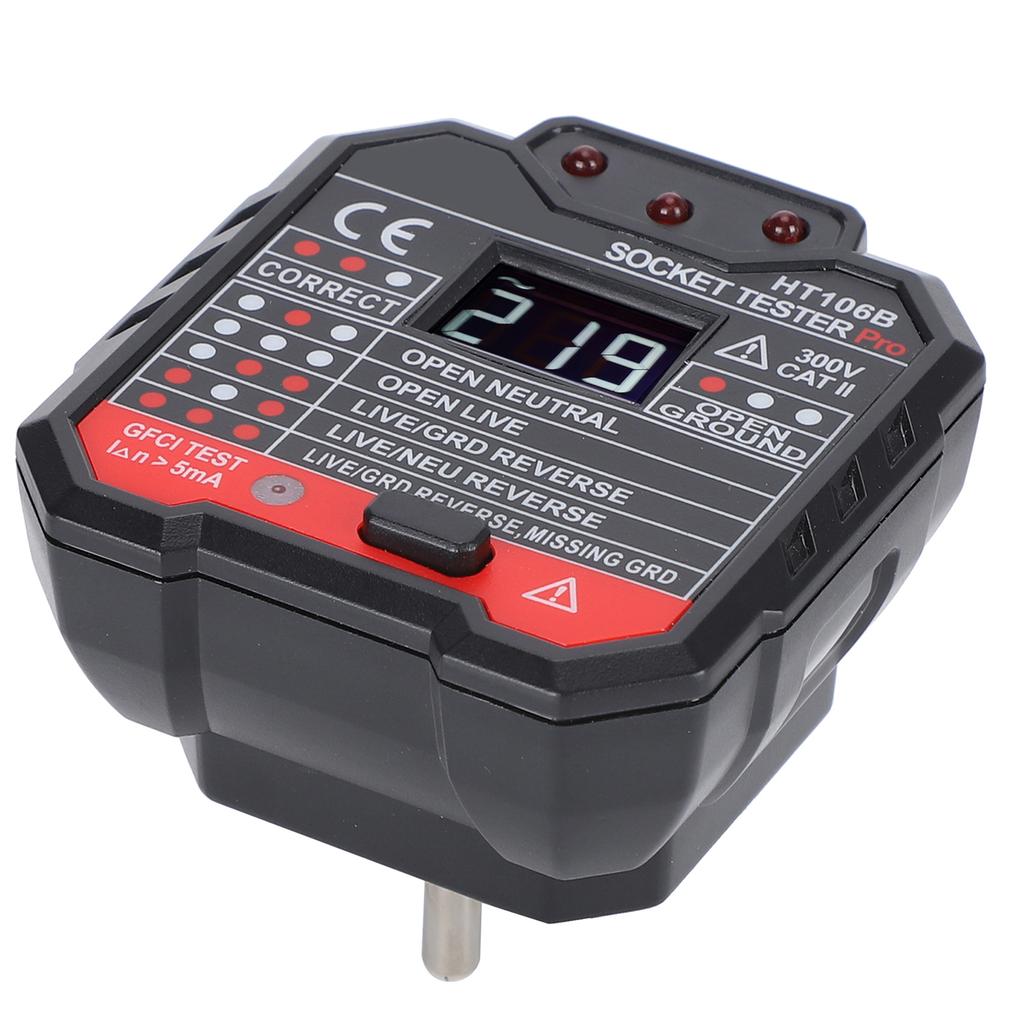 HT106B Digital Display Socket Detector Wall Plug Circuit Breaker Tester US Plug 110‑220V