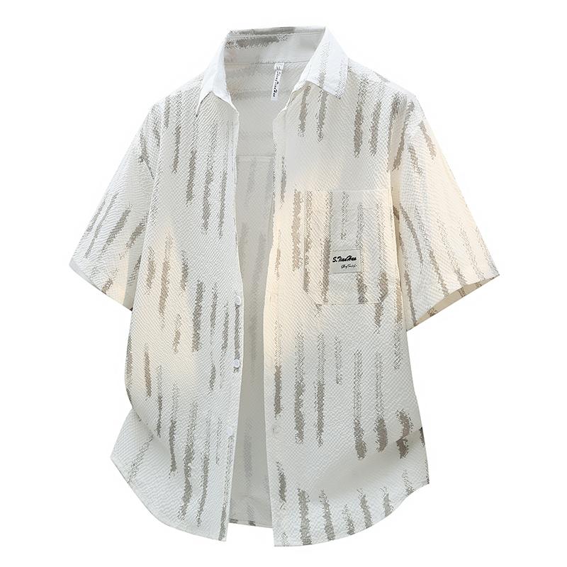 

Summer Letter Printed Shirt Short Sleeved Men s Short Sleeved Shirt Jacket XL кавовий